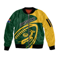 Personalised South Africa Rugby 2023 Sleeve Zip Bomber Jacket Bokke Champions Sporty Dynamics - Wonder Print Shop