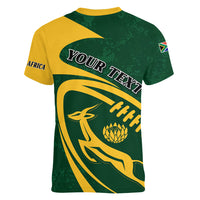 Personalised South Africa Rugby 2023 Women V Neck T Shirt Bokke Champions Sporty Dynamics - Wonder Print Shop