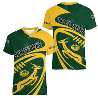 Personalised South Africa Rugby 2023 Women V Neck T Shirt Bokke Champions Sporty Dynamics - Wonder Print Shop