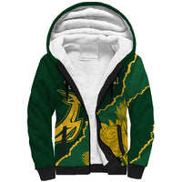 Green sherpa-lined zip hoodie with yellow South Africa map and rugby graphic