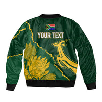 Personalised South Africa Rugby 2023 Sleeve Zip Bomber Jacket Bokke Champions Kente Ethnic - Wonder Print Shop