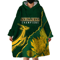 Personalised South Africa Rugby 2023 Wearable Blanket Hoodie Bokke Champions Kente Ethnic - Wonder Print Shop