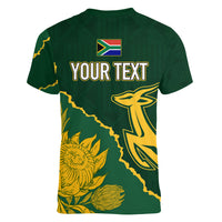 Personalised South Africa Rugby 2023 Women V Neck T Shirt Bokke Champions Kente Ethnic - Wonder Print Shop