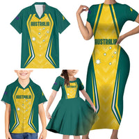 Australia 2024 Olympics Custom Family Matching Short Sleeve Bodycon Dress and Hawaiian Shirt Rise of the Roos - Wonder Print Shop