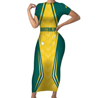 Australia 2024 Olympics Custom Family Matching Short Sleeve Bodycon Dress and Hawaiian Shirt Rise of the Roos - Wonder Print Shop