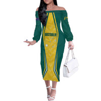 Australia 2024 Olympics Custom Off The Shoulder Long Sleeve Dress Rise of the Roos - Wonder Print Shop