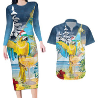 Funny Tropical Christmas Couples Matching Long Sleeve Bodycon Dress and Hawaiian Shirt Tis The Season To Get Tipsy LT7 - Wonder Print Shop
