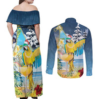 Funny Tropical Christmas Couples Matching Off Shoulder Maxi Dress and Long Sleeve Button Shirt Tis The Season To Get Tipsy LT7 - Wonder Print Shop