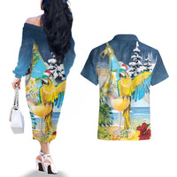 Funny Tropical Christmas Couples Matching Off The Shoulder Long Sleeve Dress and Hawaiian Shirt Tis The Season To Get Tipsy LT7 - Wonder Print Shop