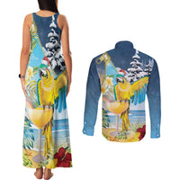 Funny Tropical Christmas Couples Matching Tank Maxi Dress and Long Sleeve Button Shirt Tis The Season To Get Tipsy LT7 - Wonder Print Shop