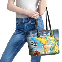Funny Tropical Christmas Leather Tote Bag Tis The Season To Get Tipsy - Wonder Print Shop