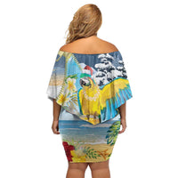 Funny Tropical Christmas Off Shoulder Short Dress Tis The Season To Get Tipsy - Wonder Print Shop