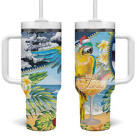 Funny Tropical Christmas Tumbler With Handle Tis The Season To Get Tipsy - Wonder Print Shop