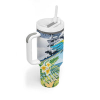 Funny Tropical Christmas Tumbler With Handle Tis The Season To Get Tipsy - Wonder Print Shop
