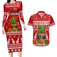 Hawaii Pineapple Christmas Couples Matching Long Sleeve Bodycon Dress and Hawaiian Shirt Mele Kalikimaka LT7 - Wonder Print Shop