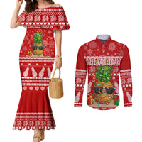 Hawaii Pineapple Christmas Couples Matching Mermaid Dress and Long Sleeve Button Shirt Mele Kalikimaka LT7