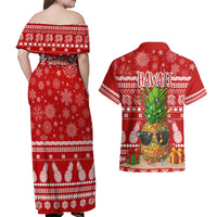 Hawaii Pineapple Christmas Couples Matching Off Shoulder Maxi Dress and Hawaiian Shirt Mele Kalikimaka LT7 - Wonder Print Shop