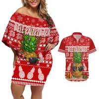 Hawaii Pineapple Christmas Couples Matching Off Shoulder Short Dress and Hawaiian Shirt Mele Kalikimaka LT7 - Wonder Print Shop