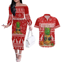Hawaii Pineapple Christmas Couples Matching Off The Shoulder Long Sleeve Dress and Hawaiian Shirt Mele Kalikimaka LT7 - Wonder Print Shop