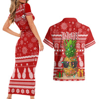 Hawaii Pineapple Christmas Couples Matching Short Sleeve Bodycon Dress and Hawaiian Shirt Mele Kalikimaka LT7 - Wonder Print Shop