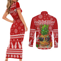Hawaii Pineapple Christmas Couples Matching Short Sleeve Bodycon Dress and Long Sleeve Button Shirt Mele Kalikimaka LT7 - Wonder Print Shop