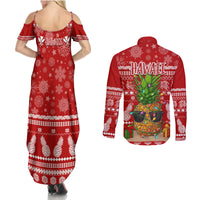 Hawaii Pineapple Christmas Couples Matching Summer Maxi Dress and Long Sleeve Button Shirt Mele Kalikimaka LT7 - Wonder Print Shop