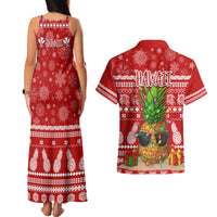 Hawaii Pineapple Christmas Couples Matching Tank Maxi Dress and Hawaiian Shirt Mele Kalikimaka LT7 - Wonder Print Shop