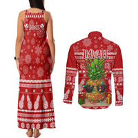 Hawaii Pineapple Christmas Couples Matching Tank Maxi Dress and Long Sleeve Button Shirt Mele Kalikimaka LT7 - Wonder Print Shop