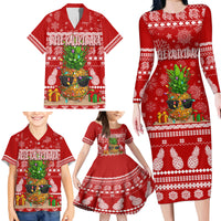 Hawaii Pineapple Christmas Family Matching Long Sleeve Bodycon Dress and Hawaiian Shirt Mele Kalikimaka LT7 - Wonder Print Shop