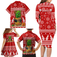 Hawaii Pineapple Christmas Family Matching Long Sleeve Bodycon Dress and Hawaiian Shirt Mele Kalikimaka LT7 - Wonder Print Shop