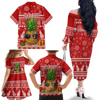 Hawaii Pineapple Christmas Family Matching Off Shoulder Long Sleeve Dress and Hawaiian Shirt Mele Kalikimaka - Wonder Print Shop