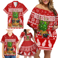 Hawaii Pineapple Christmas Family Matching Off Shoulder Short Dress and Hawaiian Shirt Mele Kalikimaka LT7 - Wonder Print Shop