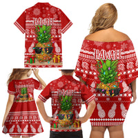 Hawaii Pineapple Christmas Family Matching Off Shoulder Short Dress and Hawaiian Shirt Mele Kalikimaka LT7 - Wonder Print Shop