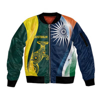 Custom India and Australia Cricket Sleeve Zip Bomber Jacket Special Half-Half Mix - Wonder Print Shop