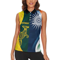 Custom India and Australia Cricket Women Sleeveless Polo Shirt Special Half-Half Mix - Wonder Print Shop
