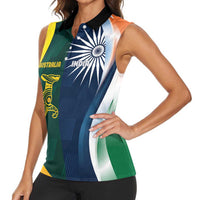 Custom India and Australia Cricket Women Sleeveless Polo Shirt Special Half-Half Mix - Wonder Print Shop