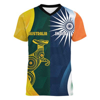 Custom India and Australia Cricket Women V-Neck T-Shirt Special Half-Half Mix - Wonder Print Shop