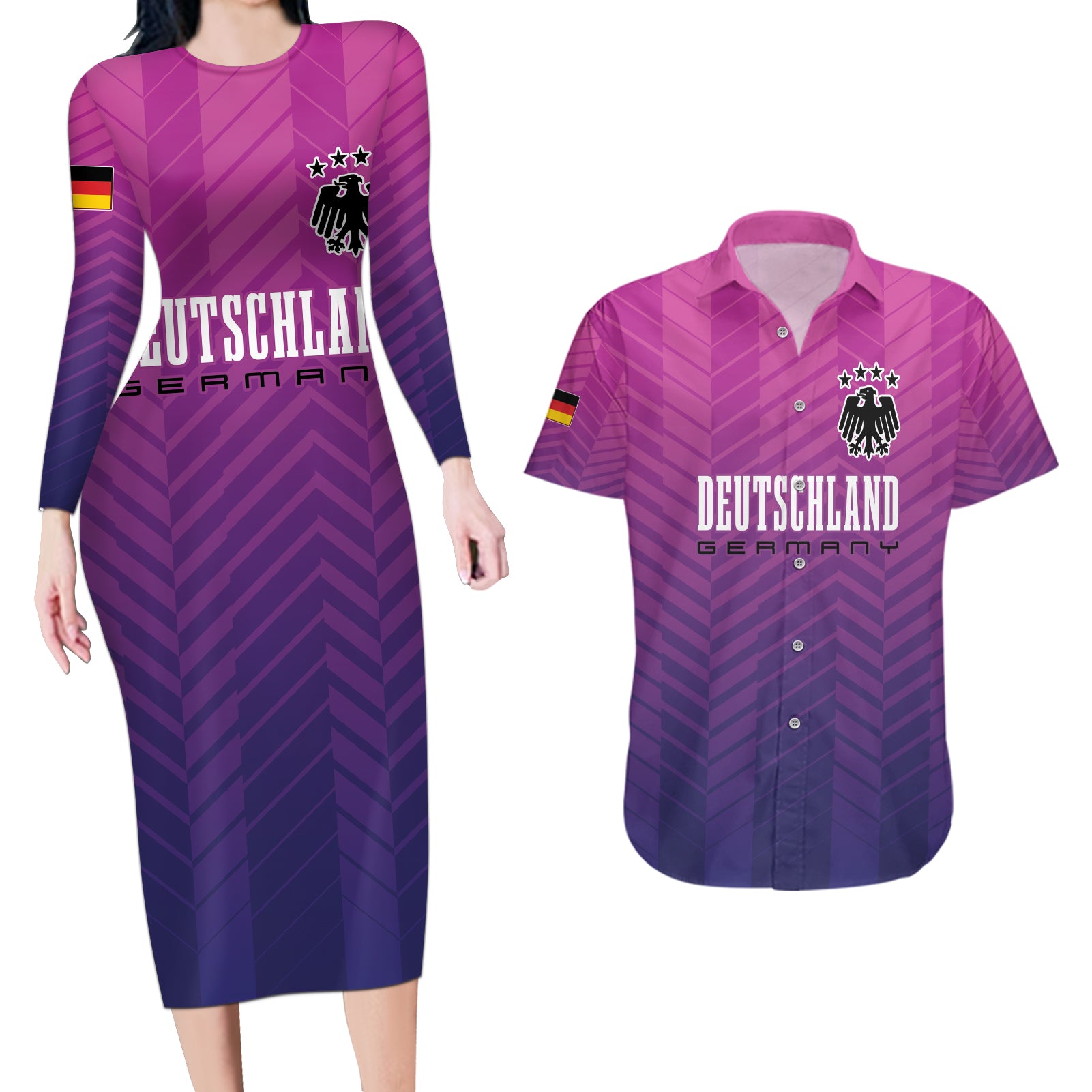 Germany Football Couples Matching Long Sleeve Bodycon Dress and Hawaiian Shirt Nationalelf Pink Revolution