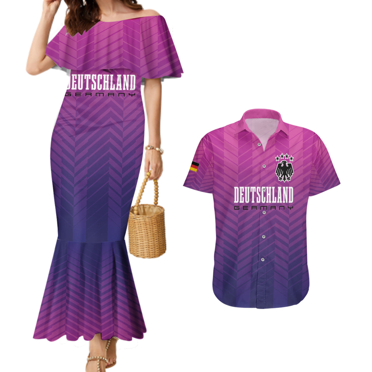 Germany Football Couples Matching Mermaid Dress and Hawaiian Shirt Nationalelf Pink Revolution