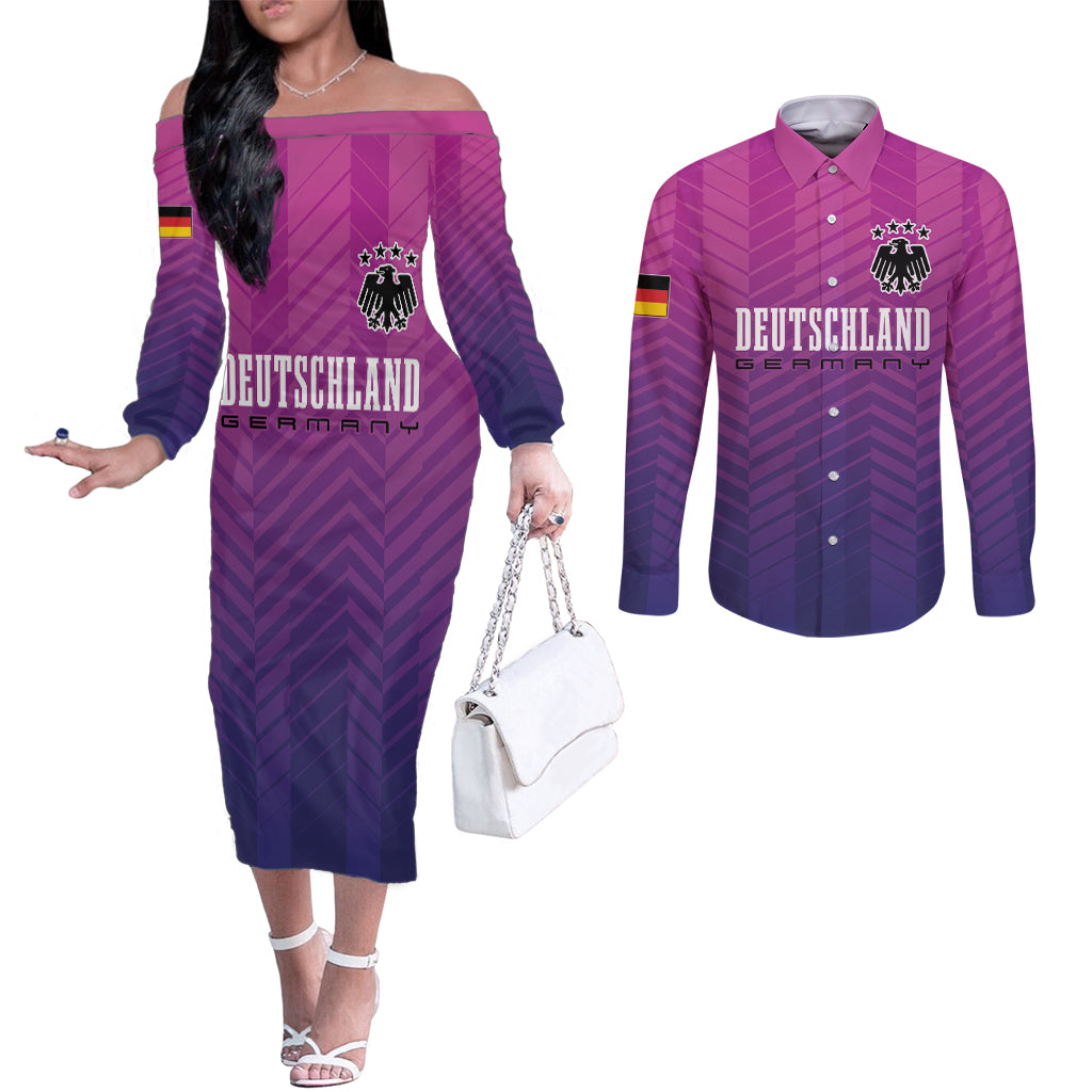 Germany Football Couples Matching Off The Shoulder Long Sleeve Dress and Long Sleeve Button Shirt Nationalelf Pink Revolution