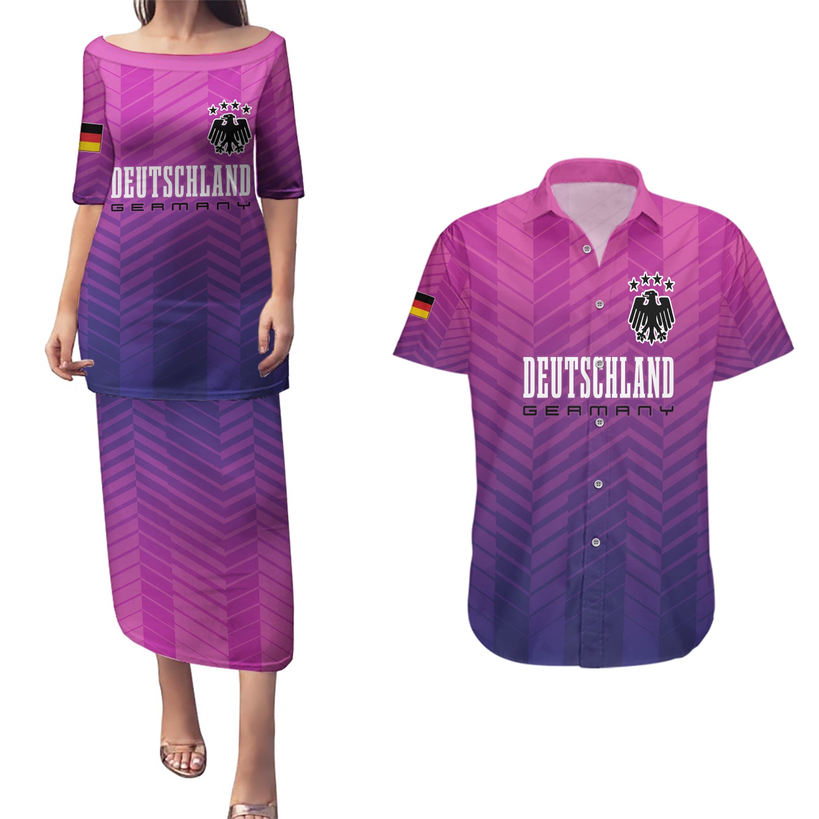 Germany Football Couples Matching Puletasi and Hawaiian Shirt Nationalelf Pink Revolution
