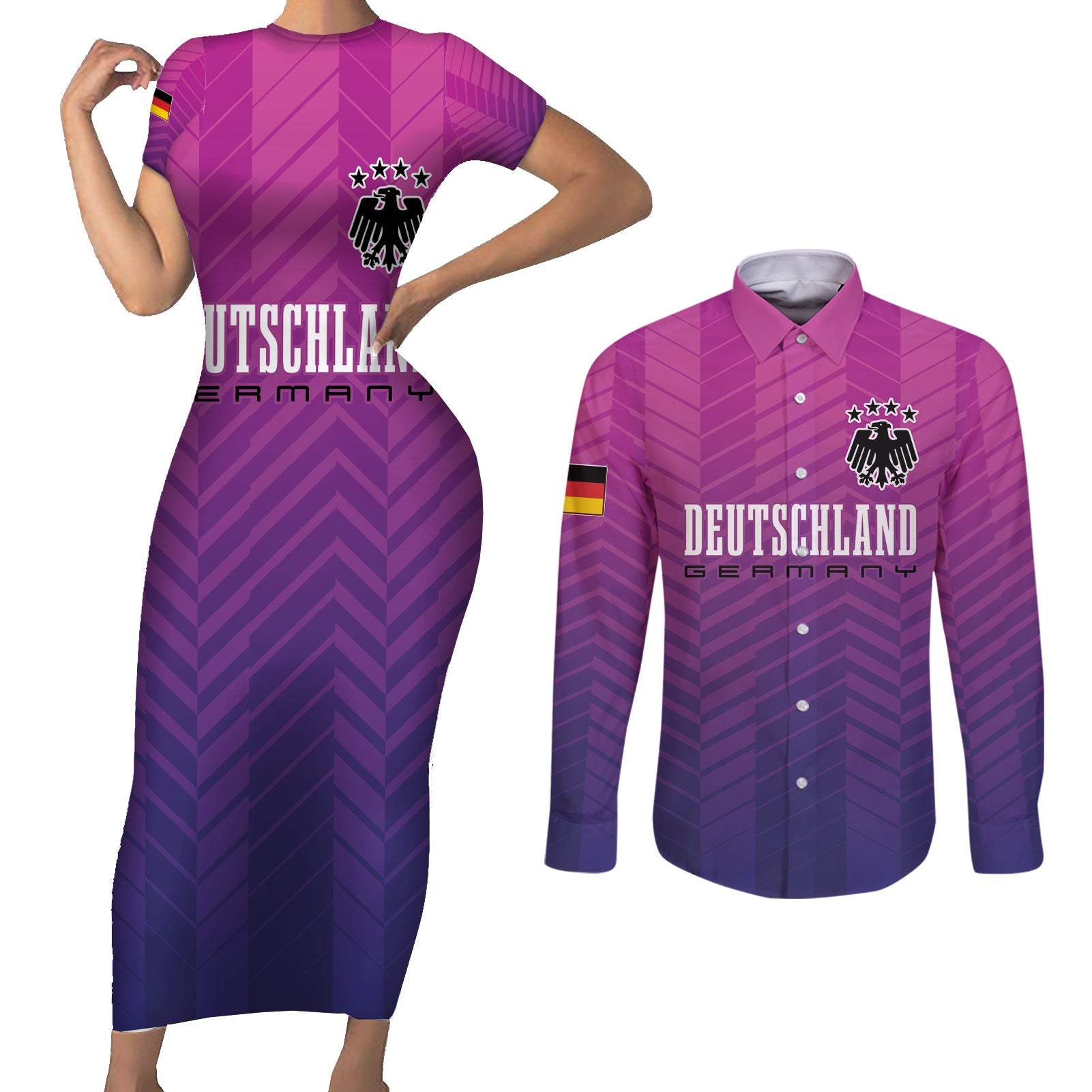 Germany Football Couples Matching Short Sleeve Bodycon Dress and Long Sleeve Button Shirt Nationalelf Pink Revolution