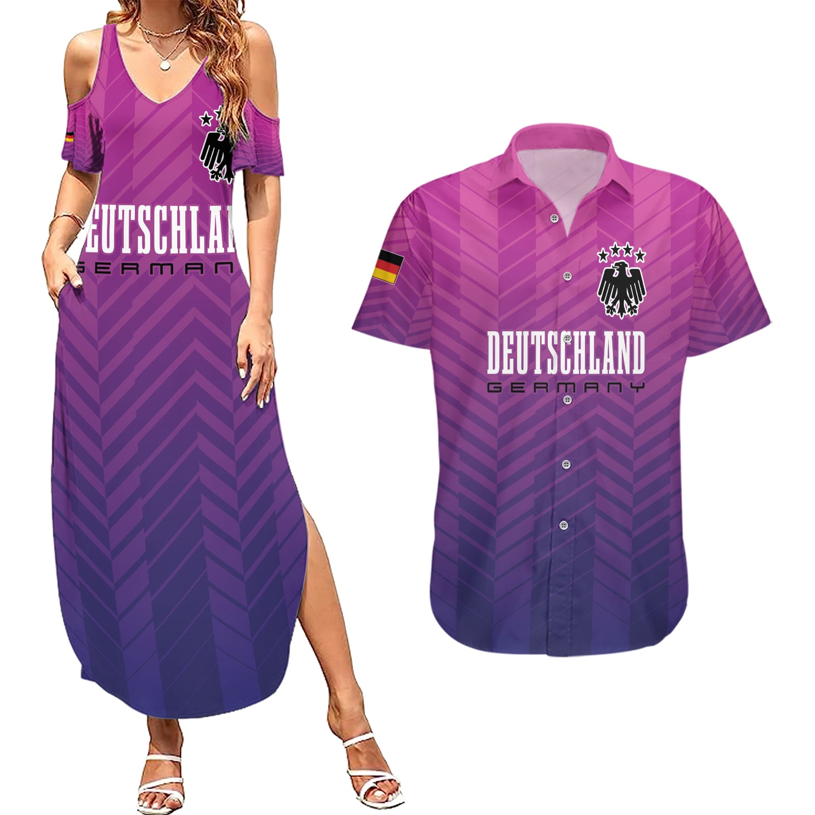 Germany Football Couples Matching Summer Maxi Dress and Hawaiian Shirt Nationalelf Pink Revolution
