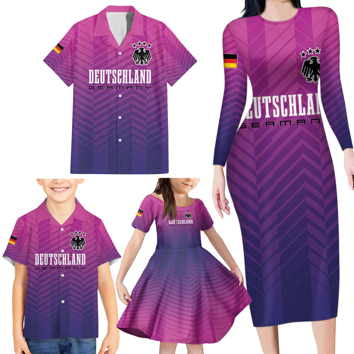 Germany Football Family Matching Long Sleeve Bodycon Dress and Hawaiian Shirt Nationalelf Pink Revolution