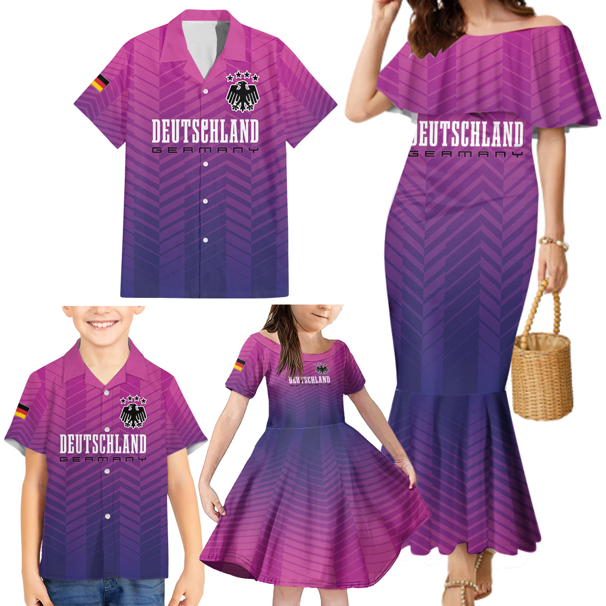 Germany Football Family Matching Mermaid Dress and Hawaiian Shirt Nationalelf Pink Revolution