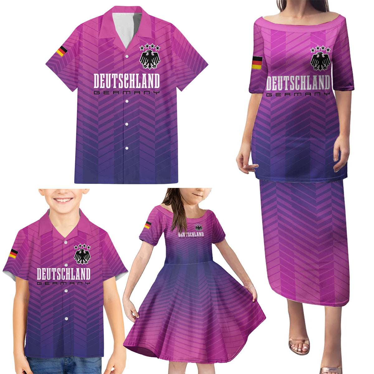 Germany Football Family Matching Puletasi and Hawaiian Shirt Nationalelf Pink Revolution