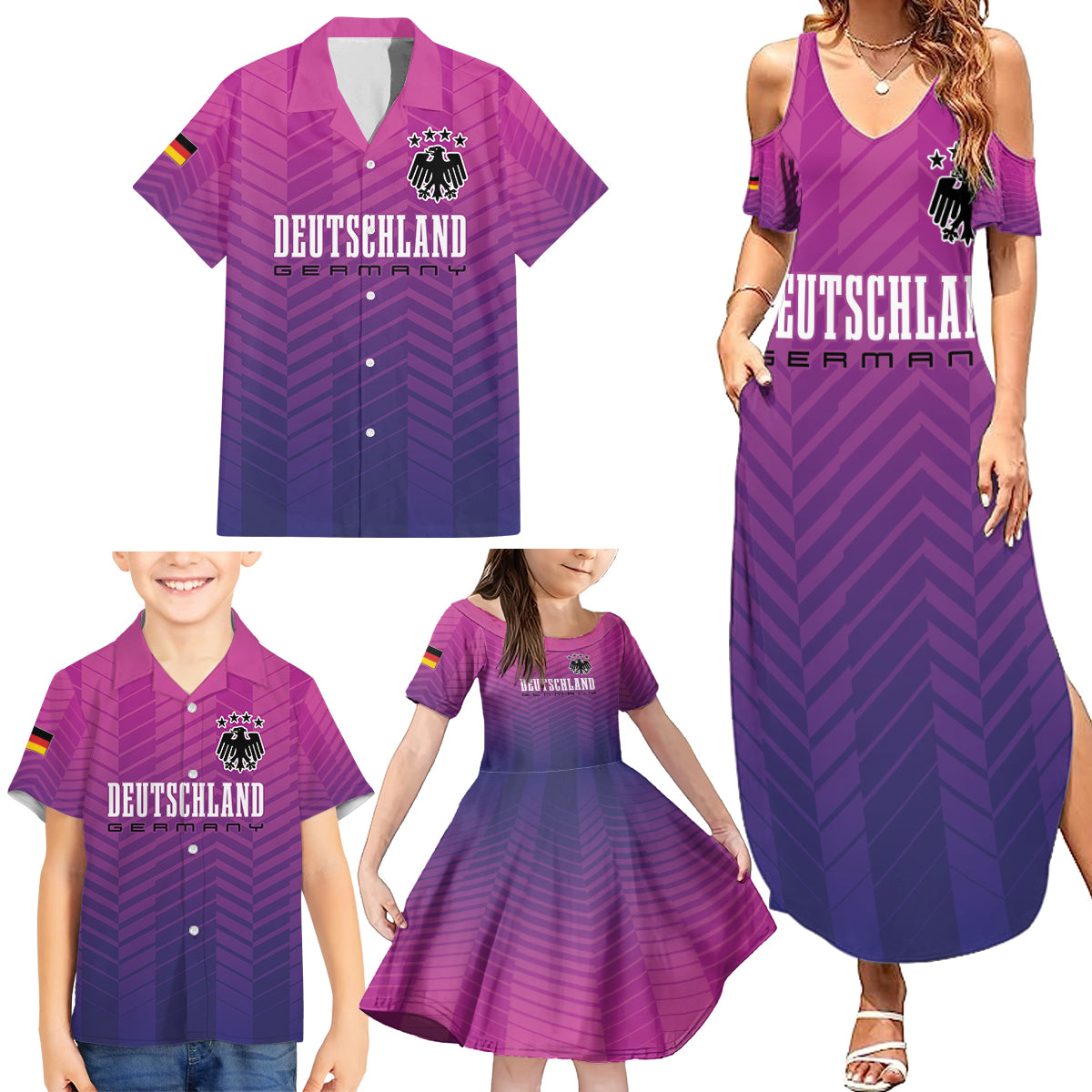 Germany Football Family Matching Summer Maxi Dress and Hawaiian Shirt Nationalelf Pink Revolution