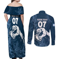 Argentina Rugby Los Pumas Custom Couples Matching Off Shoulder Maxi Dress and Long Sleeve Button Shirt Laurel Wreath Inspired - Wonder Print Shop