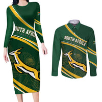 South Africa Rugby Personalized Bokke Couples Matching Long Sleeve Bodycon Dress and Long Sleeve Button Shirt Springboks - Stronger Together - Wonder Print Shop