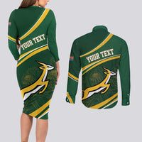 South Africa Rugby Personalized Bokke Couples Matching Long Sleeve Bodycon Dress and Long Sleeve Button Shirt Springboks - Stronger Together - Wonder Print Shop